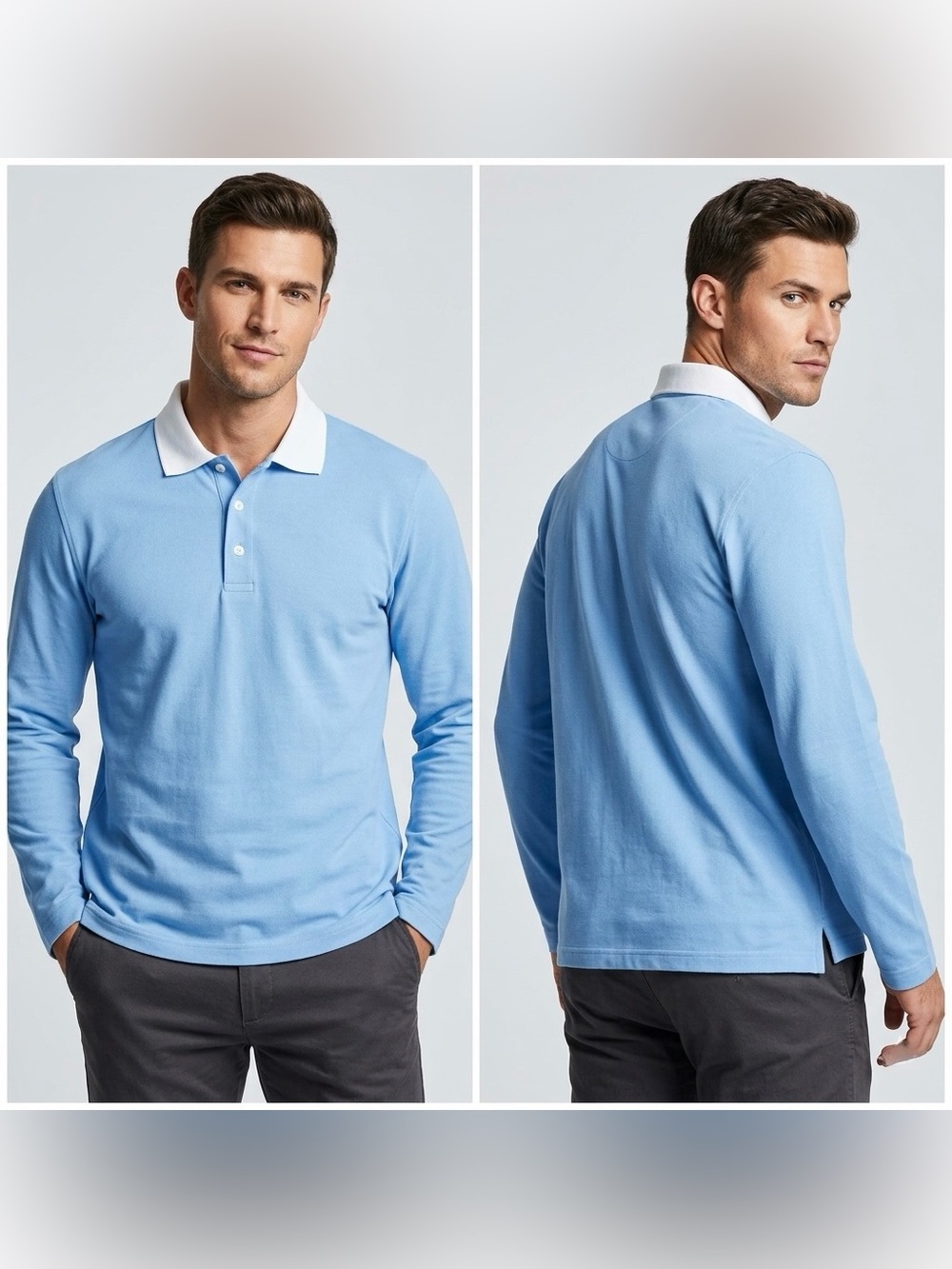 Van Laack Lufthansa First Class Men’s Blue Long Sleeve Collard Polo Shirt Size L